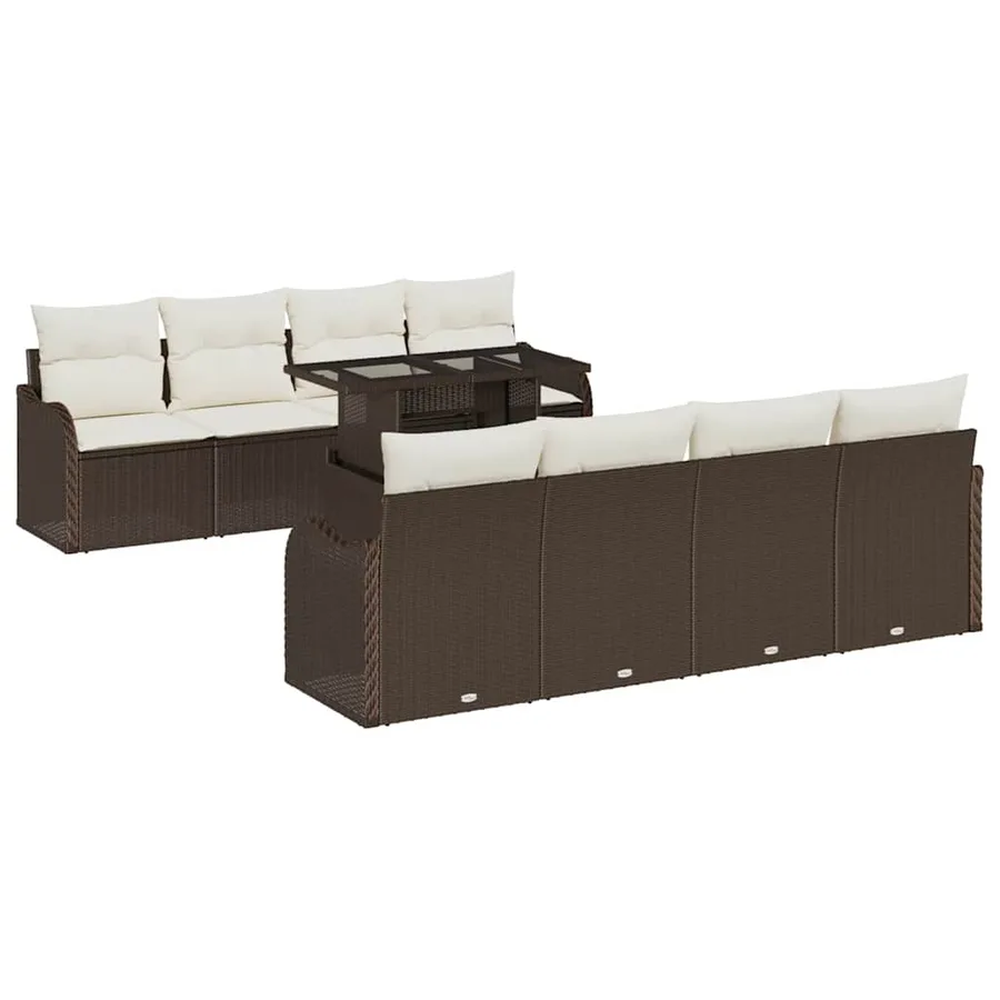 Ensemble de canapé de jardin 9 pcs Marron Poly Rattan - 2