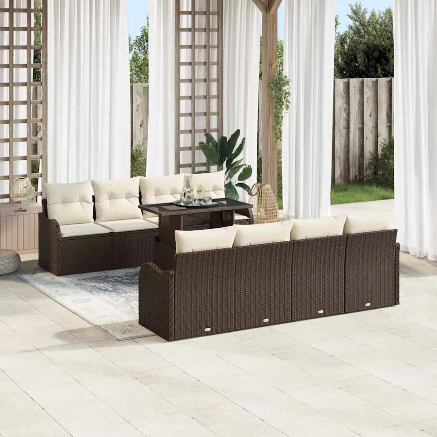 Ensemble de canapé de jardin 9 pcs Marron Poly Rattan - 3