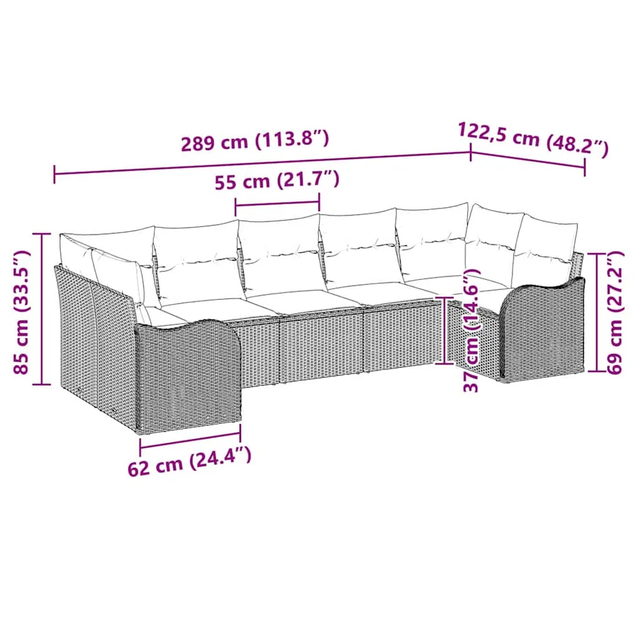 Ensemble de canapé de jardin 7 pcs Marron et blanc Poly rotin - 12
