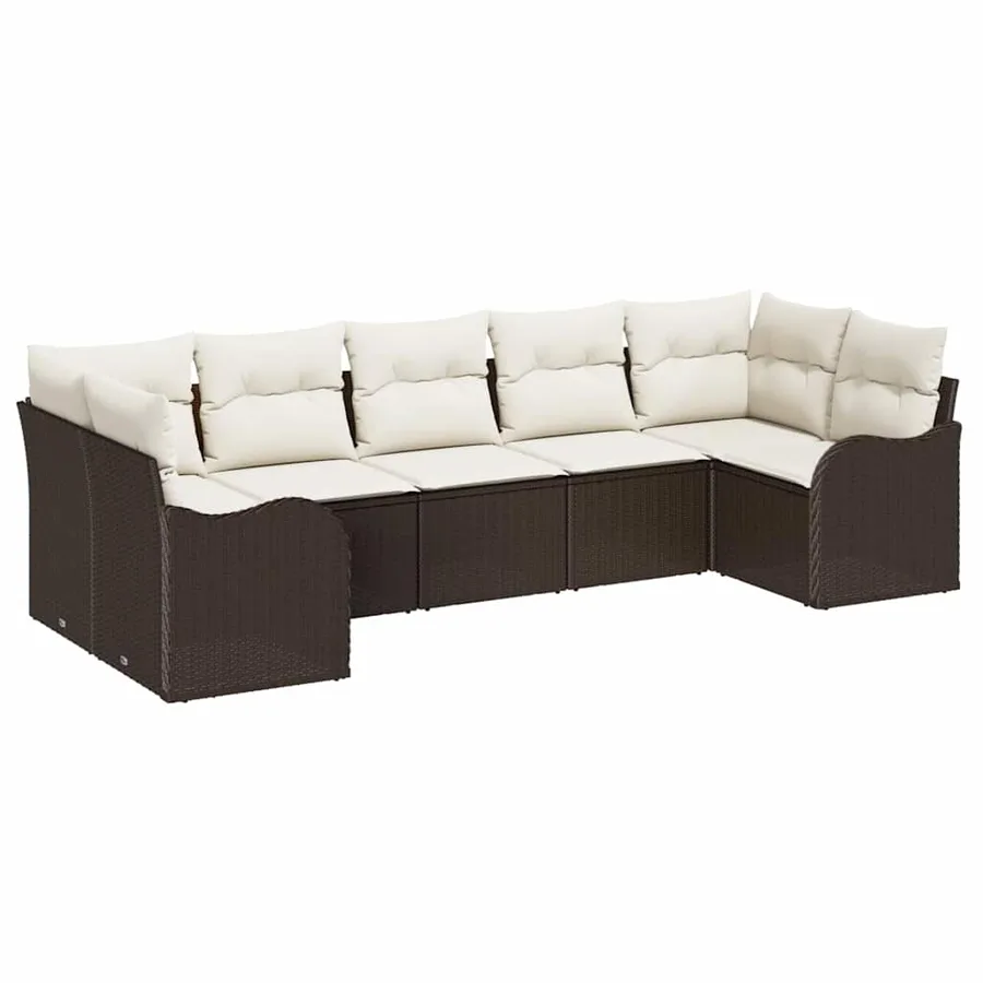 Ensemble de canapé de jardin 7 pcs Marron et blanc Poly rotin - 2