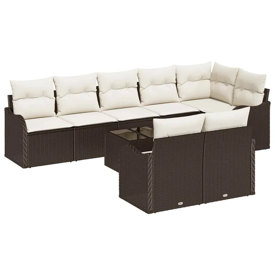 Ensemble de canapé de jardin 9 pcs Marron et blanc Poly rotin - 2