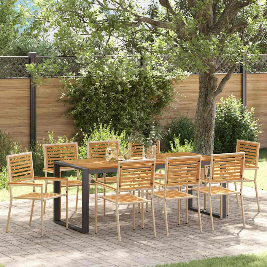 Ensemble de salle à manger pour jardin 9 pcs Beige et Marron