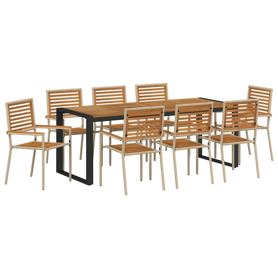 Ensemble de salle à manger pour jardin 9 pcs Beige et Marron - 2
