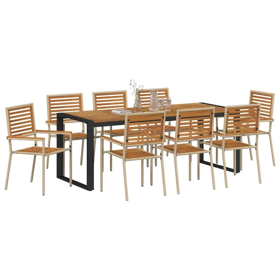Ensemble de salle à manger pour jardin 9 pcs Beige et Marron - 3