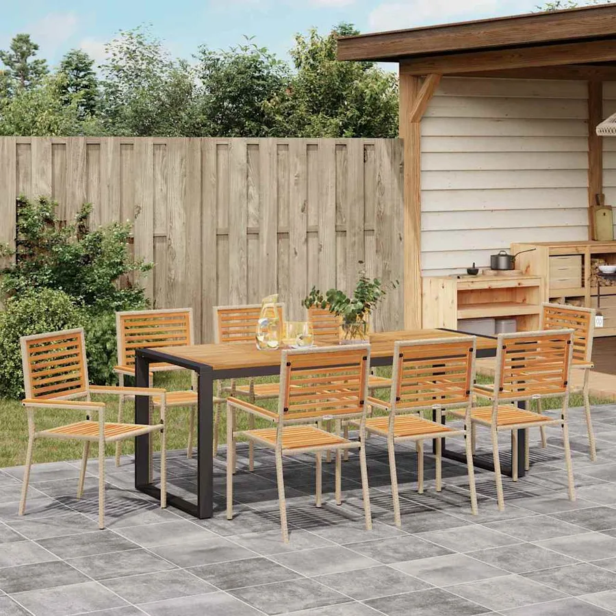 Ensemble de salle à manger pour jardin 9 pcs Beige et Marron - 4