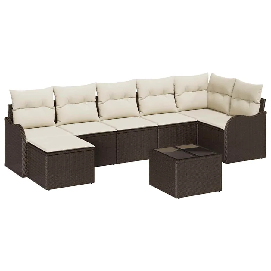 Ensemble de canapé de jardin 8 pcs Marron et blanc Poly rotin - 2