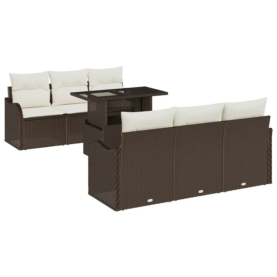Ensemble de canapé de jardin 7 pcs Marron Poly Rattan - 2