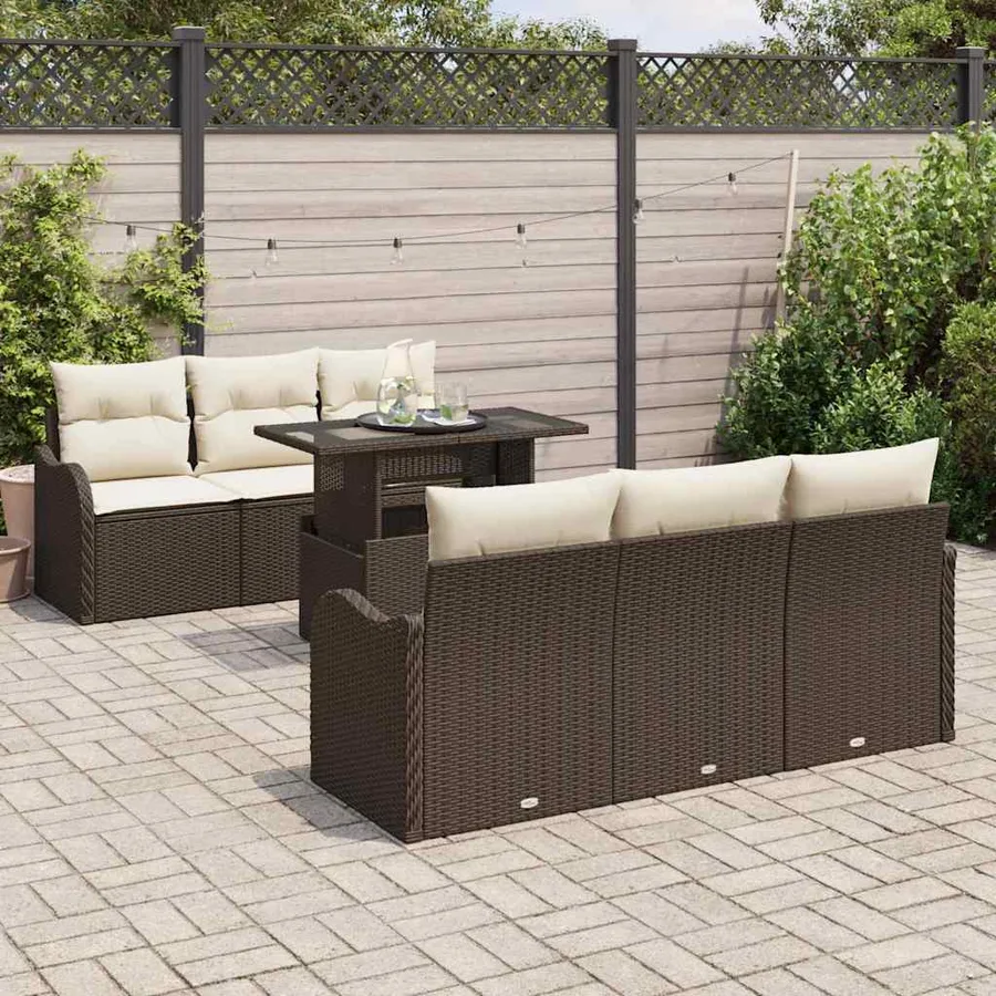 Ensemble de canapé de jardin 7 pcs Marron Poly Rattan - 3