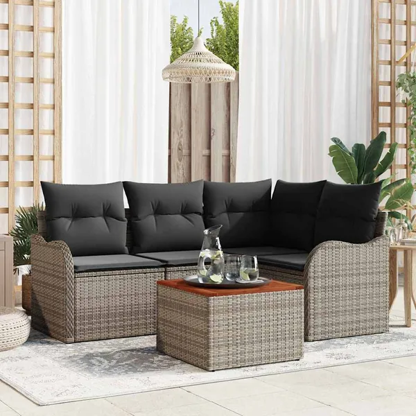 Ensemble de canapé de jardin avec coussin 5 pcs Gris polyrotin