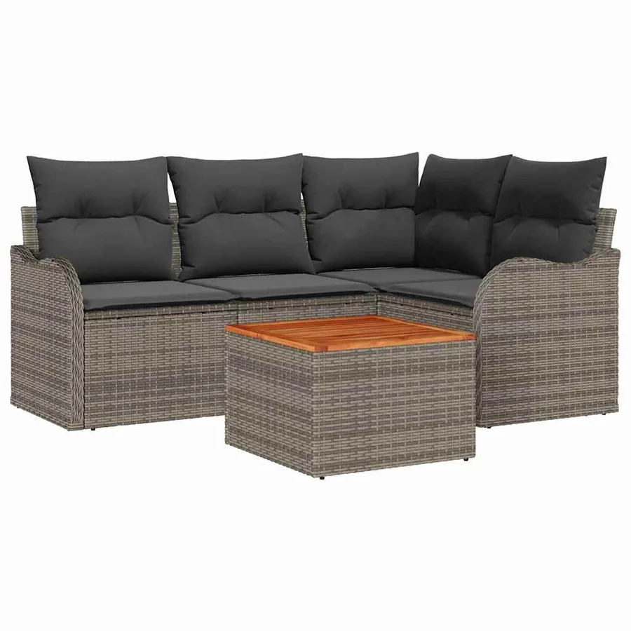 Ensemble de canapé de jardin avec coussin 5 pcs Gris polyrotin - 2
