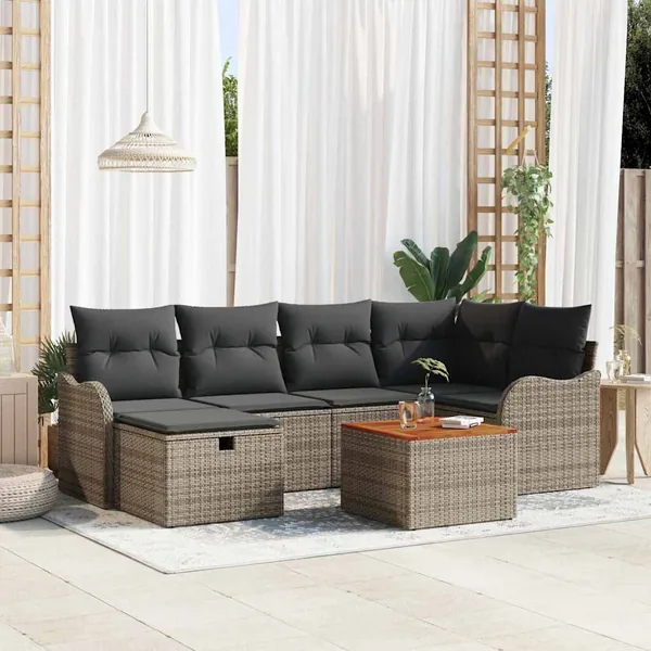 Ensemble de canapé de jardin avec coussin 7 pcs Gris polyrotin