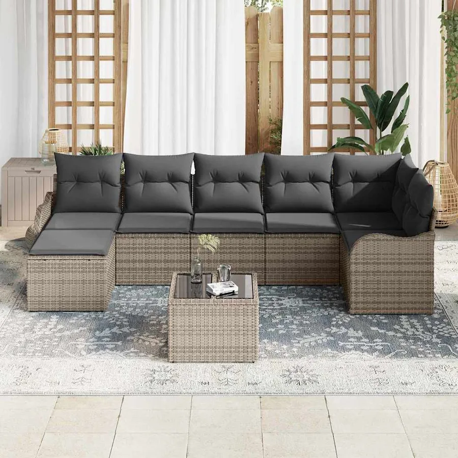 Ensemble de canapé de jardin 8 pcs Gris polyrotin - 3