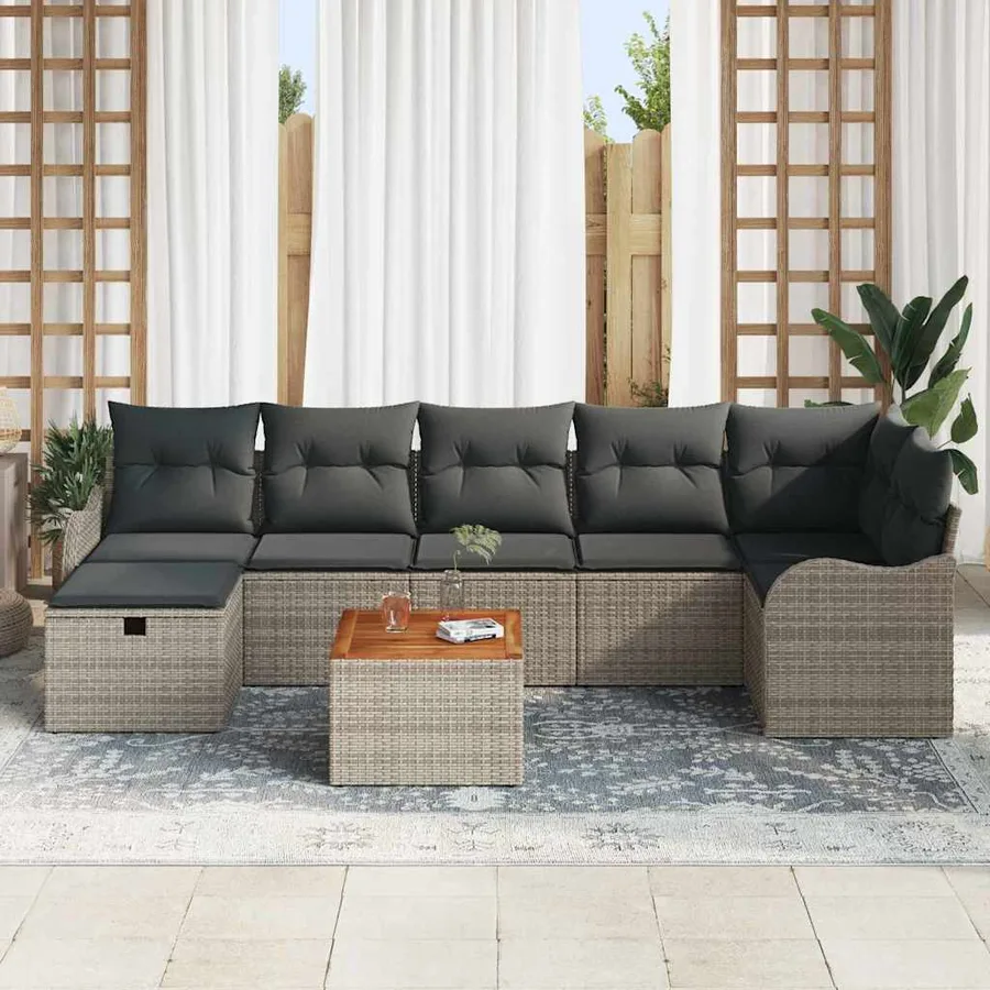 Ensemble de canapé de jardin avec coussin 8 pcs Gris polyrotin - 3