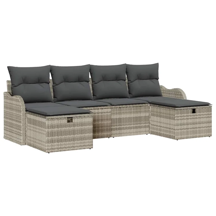 Ensemble de Canapés avec coussin 6 pcs Gris clair polyrotin - 2