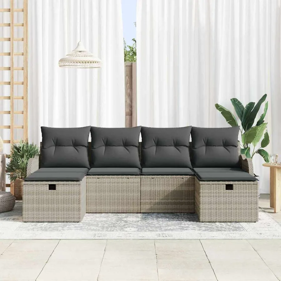 Ensemble de Canapés avec coussin 6 pcs Gris clair polyrotin - 3