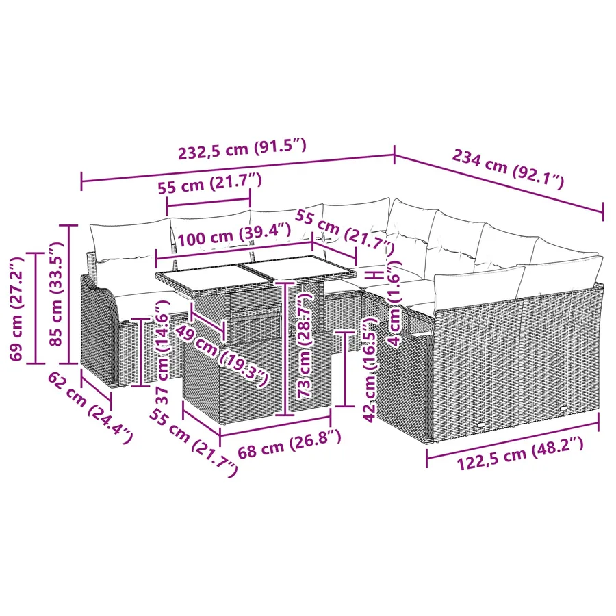 Ensemble de canapé de jardin 9 pcs Gris clair Polyrotin - 15