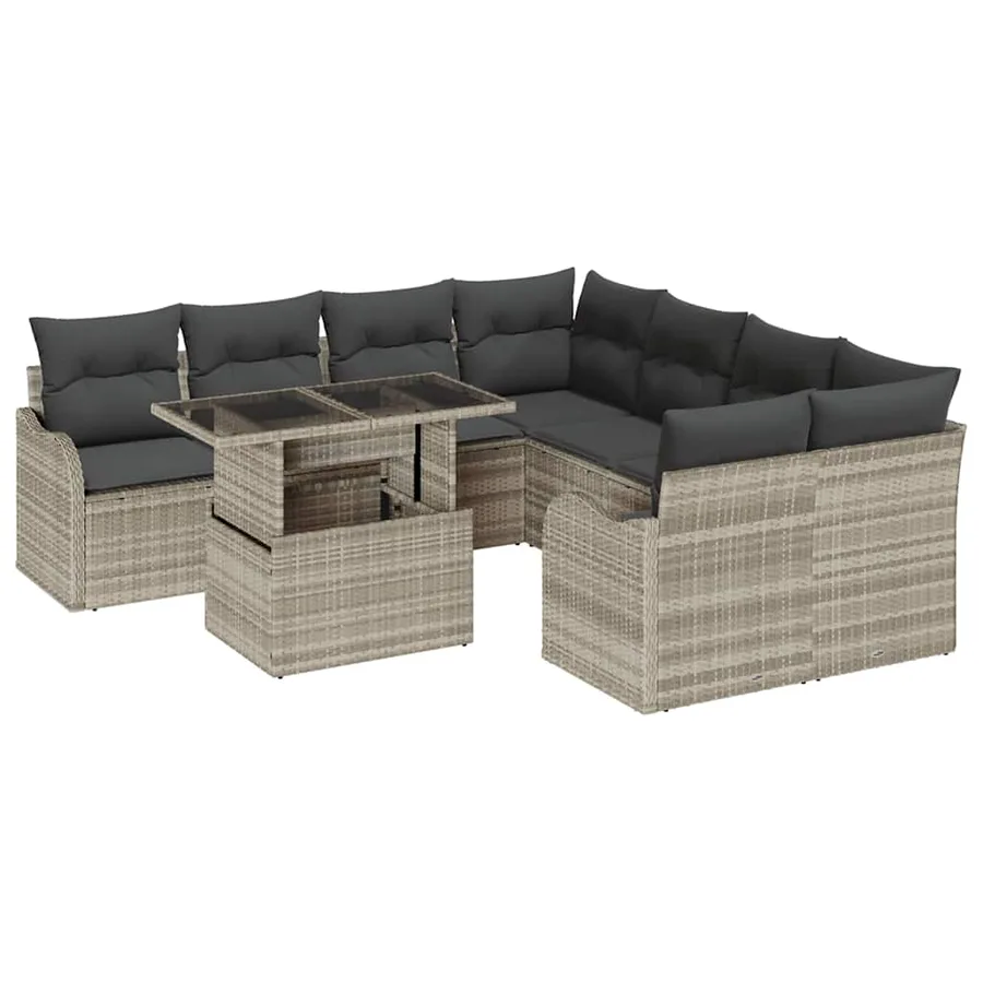 Ensemble de canapé de jardin 9 pcs Gris clair Polyrotin - 2