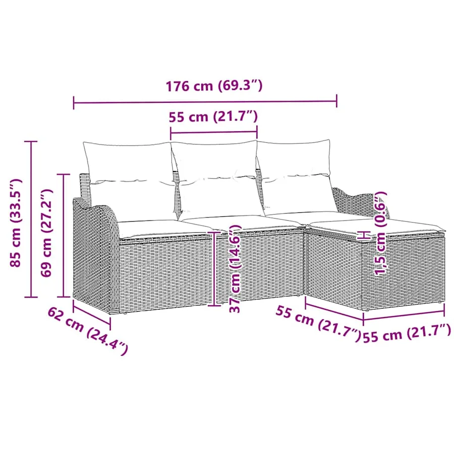 Ensemble de canapé de jardin 4 pcs Gris clair polyrotin - 12