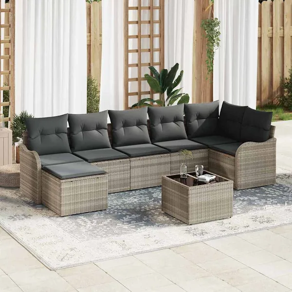 Ensemble de canapé de jardin 8 pcs Gris clair Poly rotin