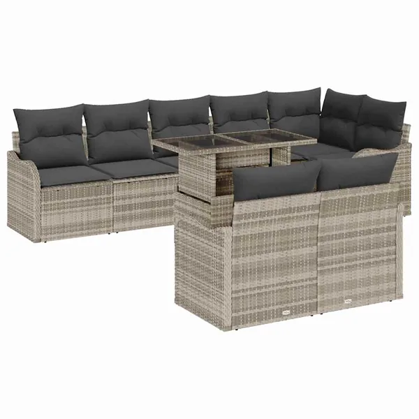 Ensemble de canapé de jardin 9 pcs Gris clair Poly Rattan