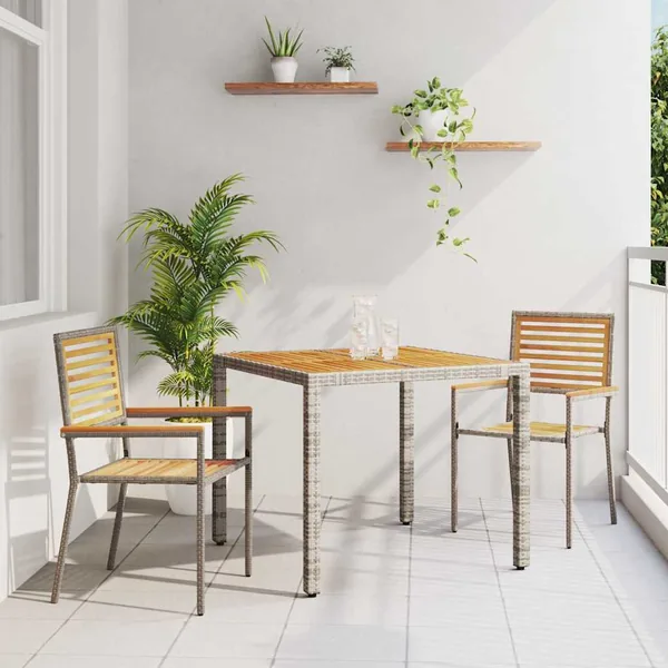Ensemble de salle à manger pour jardin 3 pcs Gris et marron