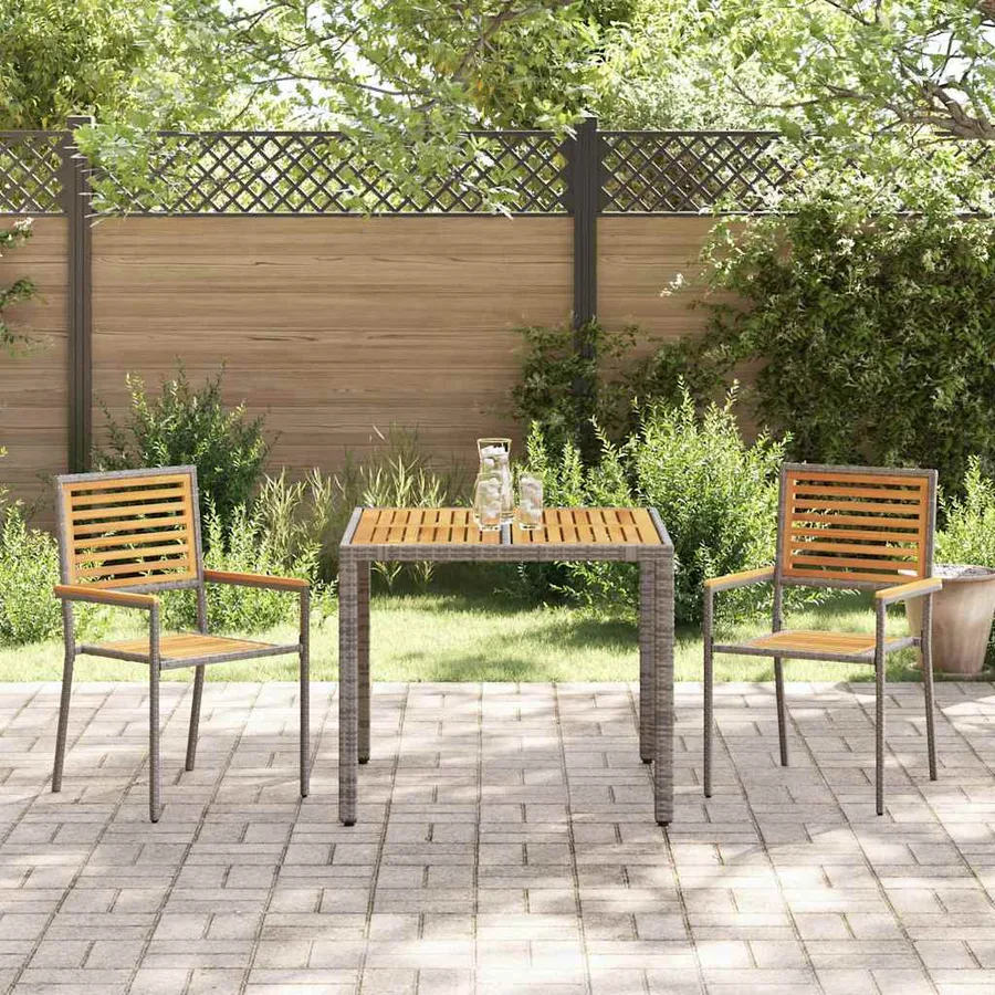 Ensemble de salle à manger pour jardin 3 pcs Gris et marron - 4