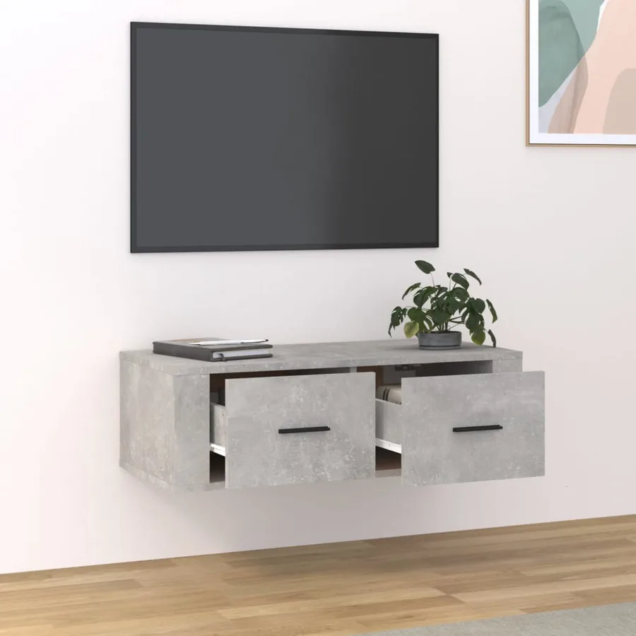 Meuble TV suspendu Gris béton 80x36x25 cm Bois d'ingénierie - 3