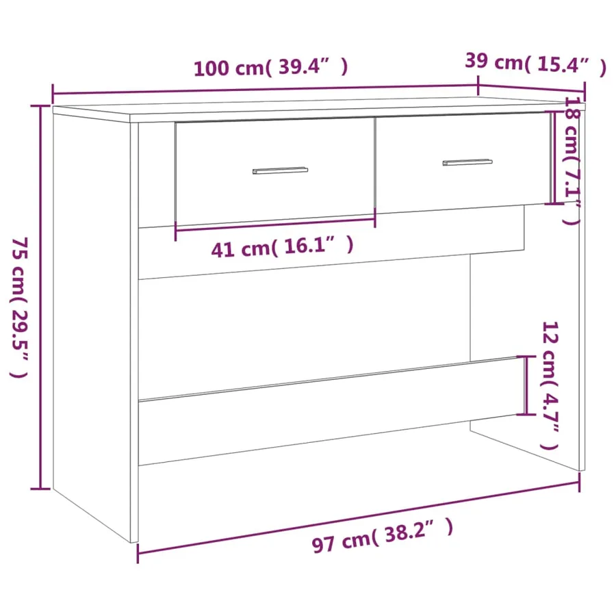 Table console Chêne sonoma 100x39x75 cm Bois d'ingénierie - 10