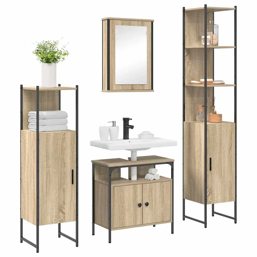 Ensemble de mobilier de salle de bain 4 pcs Chêne Sonoma - 3