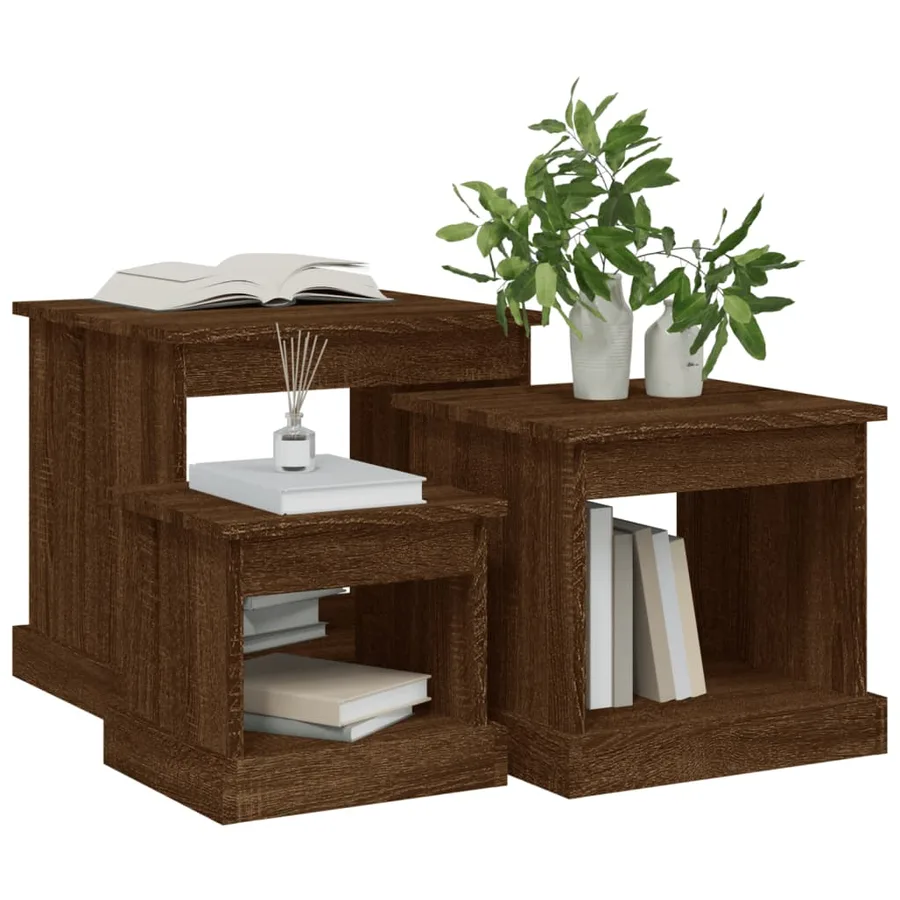 Tables basses 3 pcs chêne marron bois d'ingénierie - 4