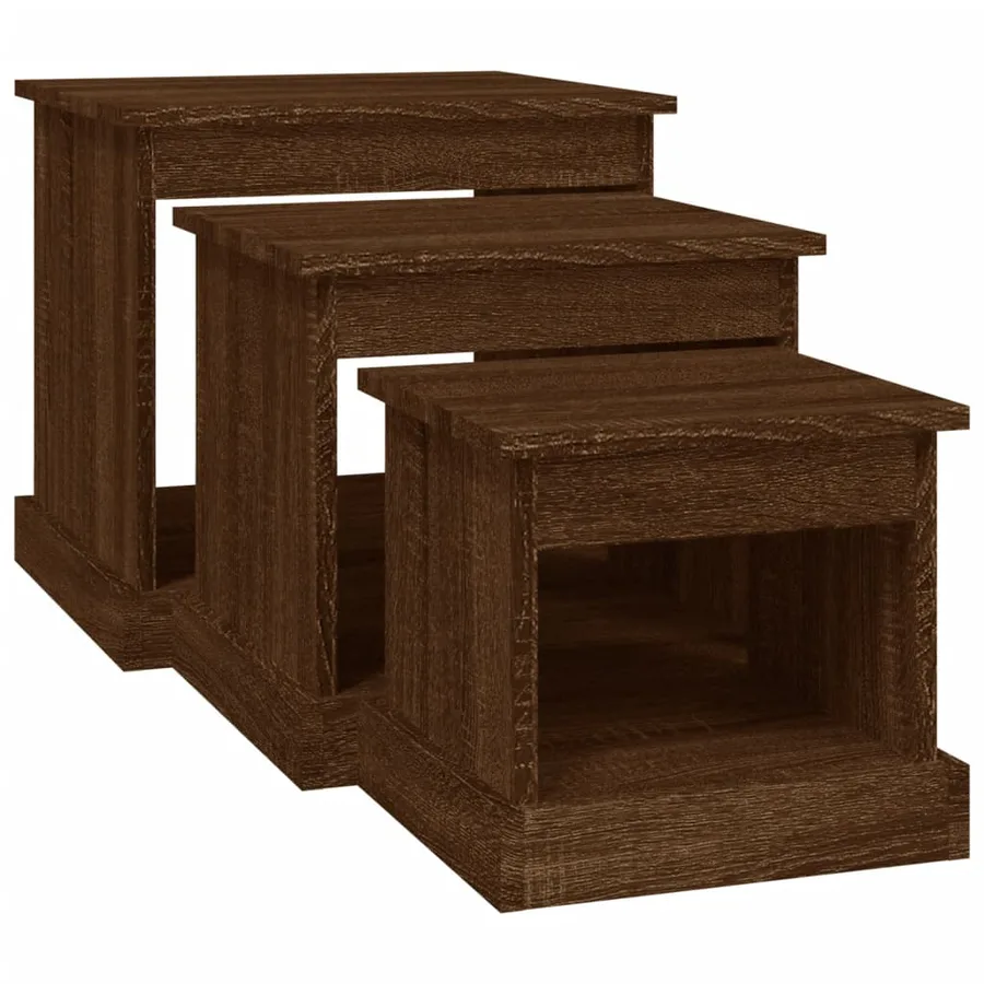 Tables basses 3 pcs chêne marron bois d'ingénierie - 5