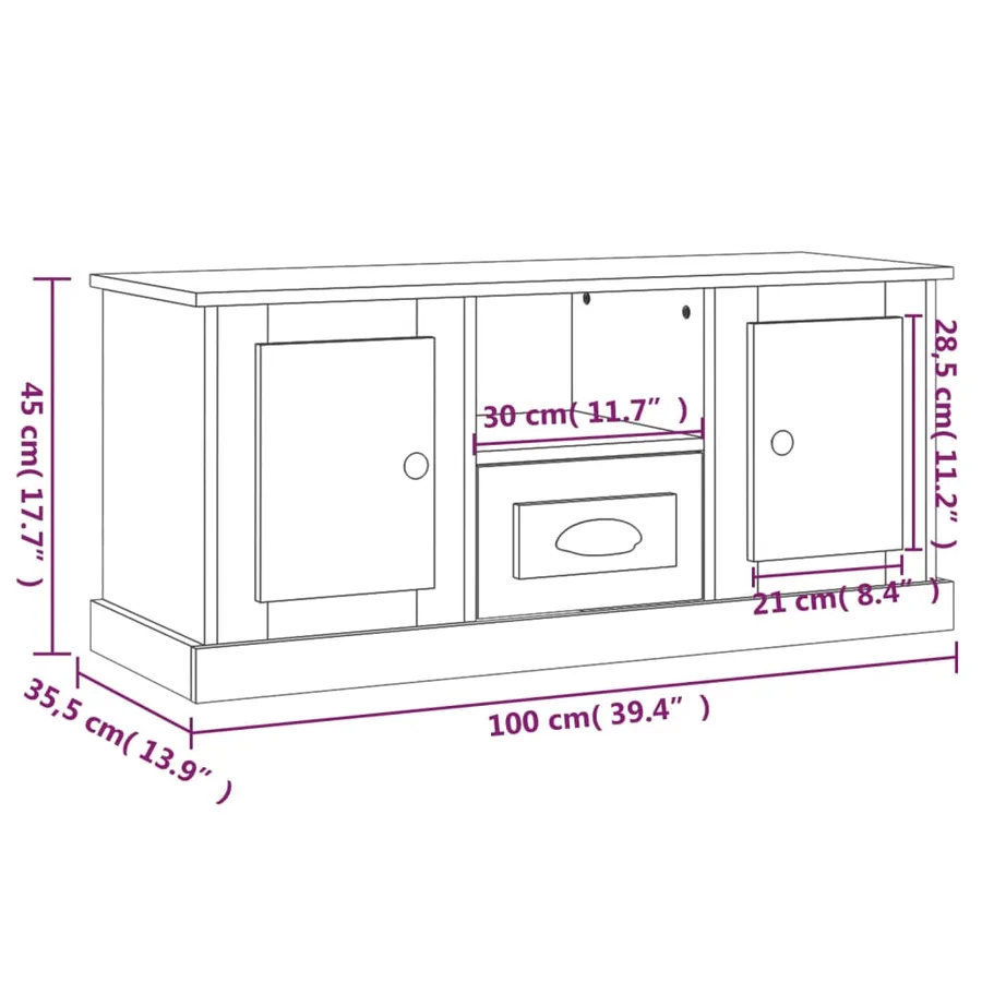 Meuble TV sonoma gris 100x35,5x45 cm bois d'ingénierie - 10