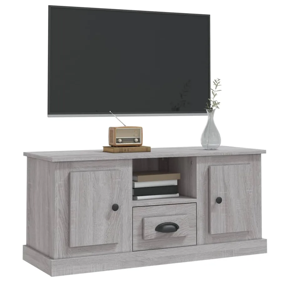 Meuble TV sonoma gris 100x35,5x45 cm bois d'ingénierie - 4