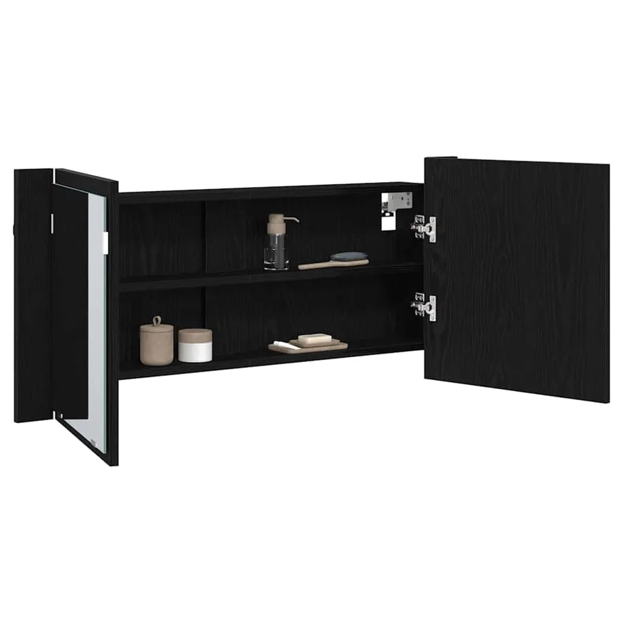 Cabinet Miroir LED avec étagère Chêne noir 100 x 12 x 45 cm - 3