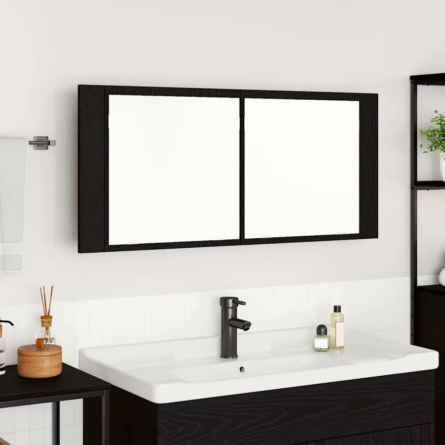 Cabinet Miroir LED avec étagère Chêne noir 100 x 12 x 45 cm - 4