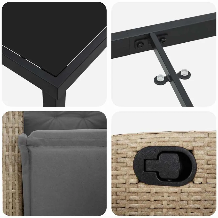 Ensemble de salle à manger pour jardin 7 pcs Beige polyrotin - 9