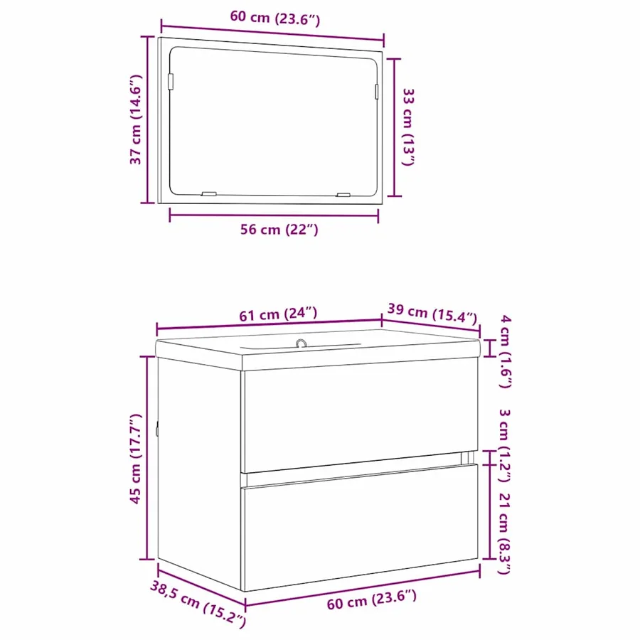 Ensemble de mobilier de salle de bain 3 pcs Bois Ancien - 12