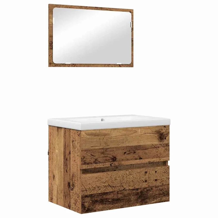 Ensemble de mobilier de salle de bain 3 pcs Bois Ancien - 2