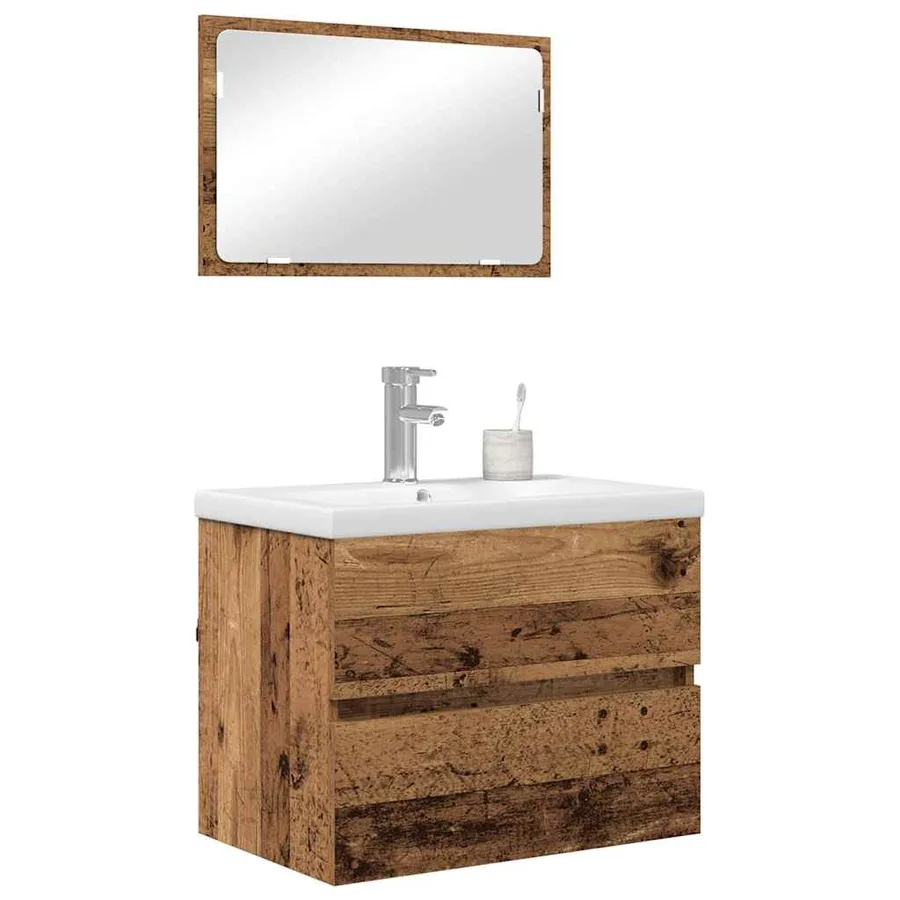 Ensemble de mobilier de salle de bain 3 pcs Bois Ancien - 3