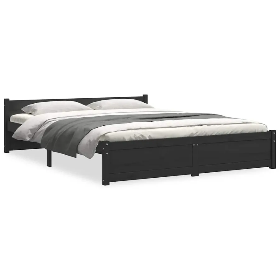 Cadre de lit sans matelas noir bois massif 135x190 cm - 2