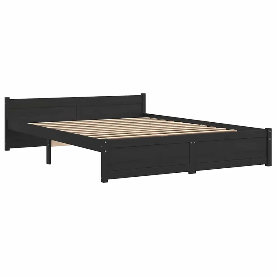 Cadre de lit sans matelas noir bois massif 135x190 cm - 3