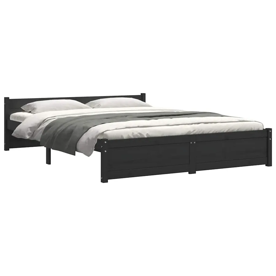 Cadre de lit sans matelas noir bois massif 135x190 cm - 7