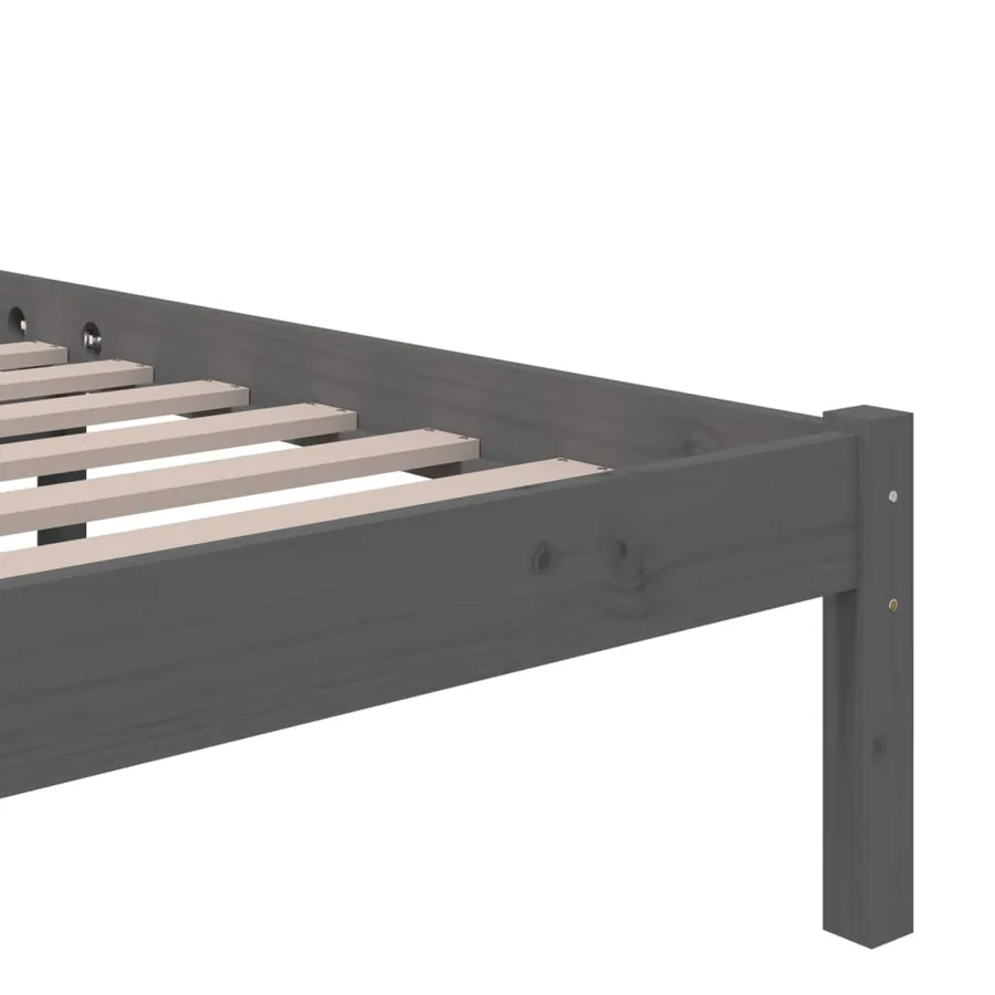 Cadre de lit sans matelas gris bois massif 140x200 cm - 6