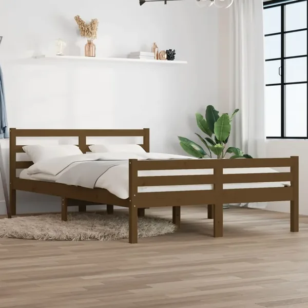 Cadre de lit sans matelas marron miel bois massif 150x200 cm