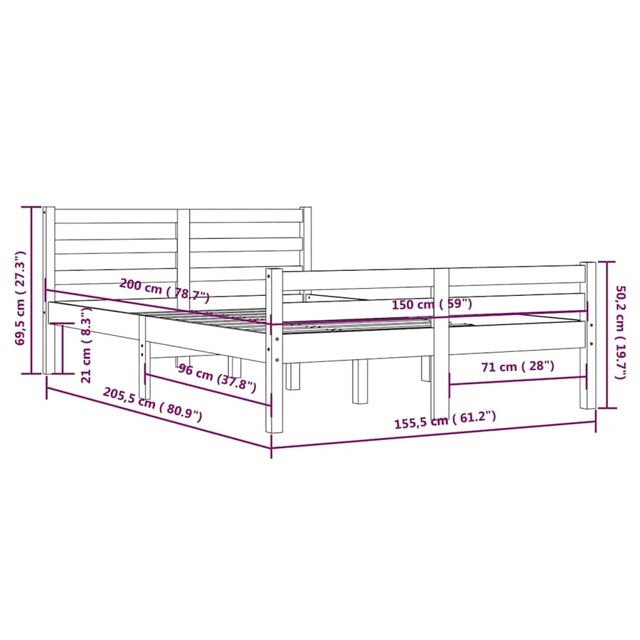 Cadre de lit sans matelas marron miel bois massif 150x200 cm - 10