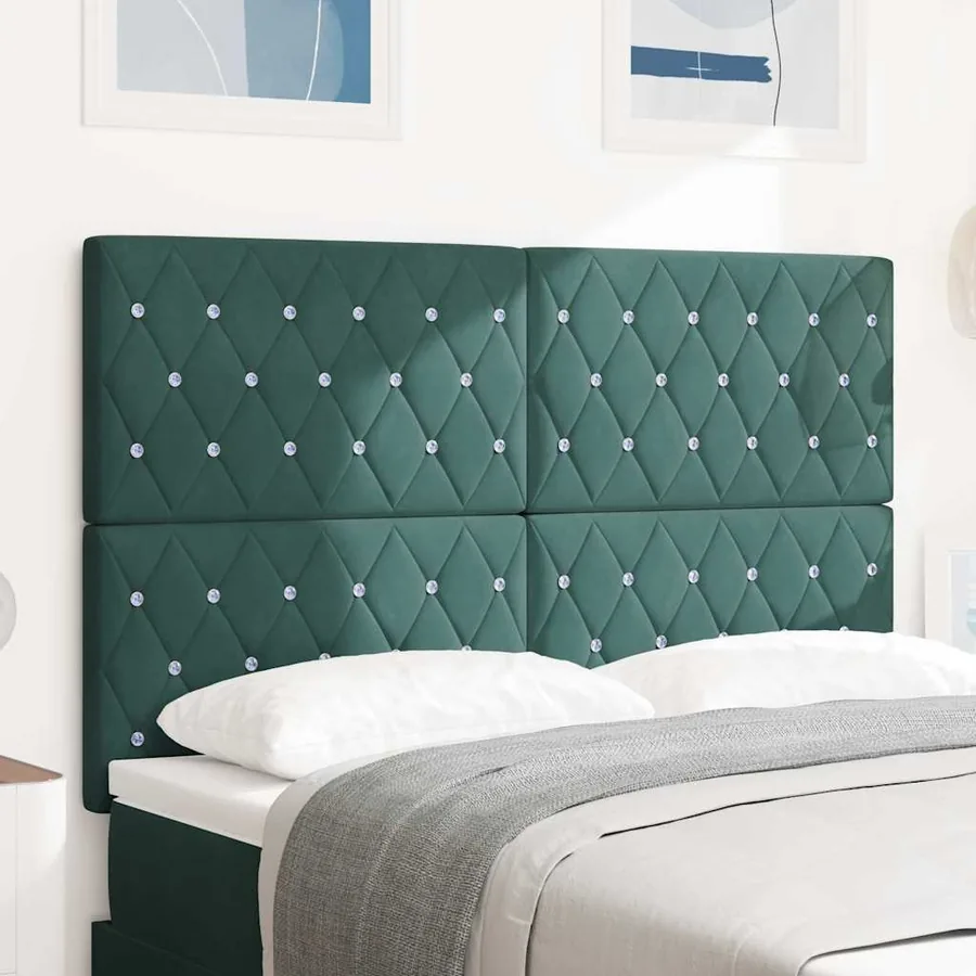 Tête de lit LED avec bandes LED Vert foncé 144 cm Velours