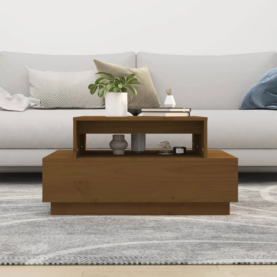 Table basse Marron miel 80x55x40,5 cm Bois massif de pin - 3