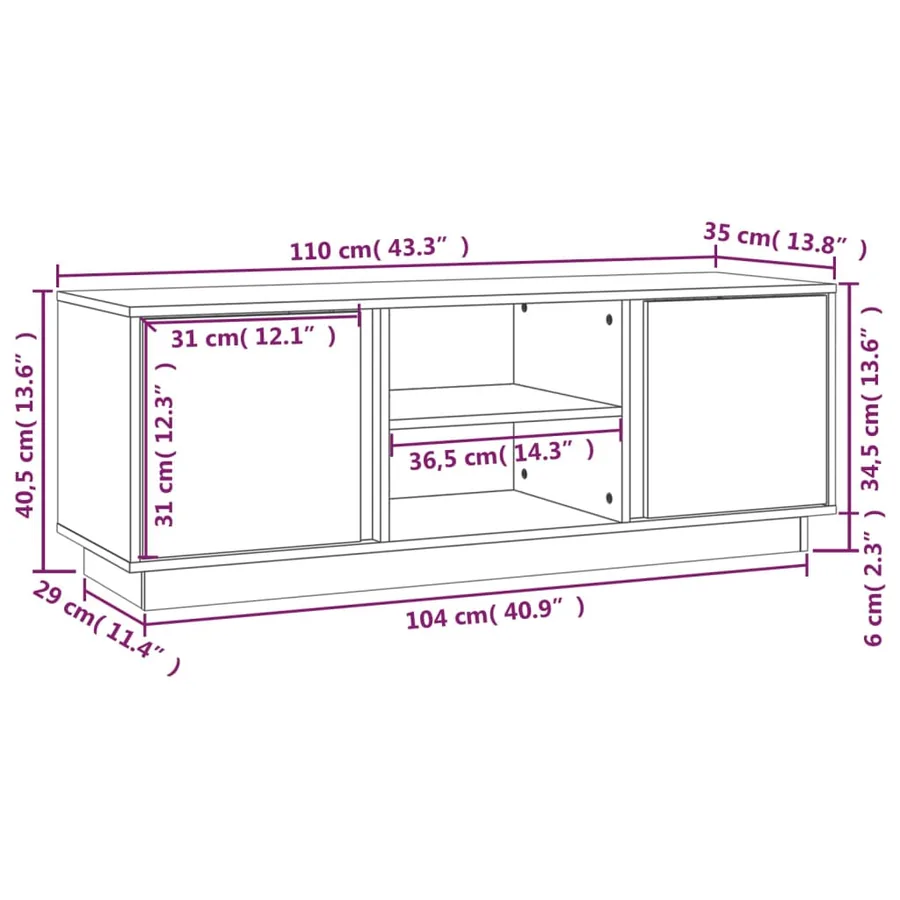 Meuble TV Noir 110x35x40,5 cm Bois de pin massif - 10