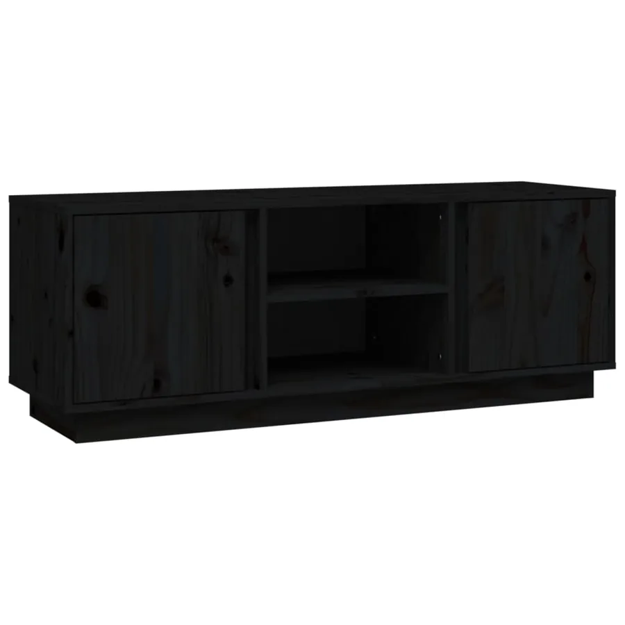 Meuble TV Noir 110x35x40,5 cm Bois de pin massif - 2