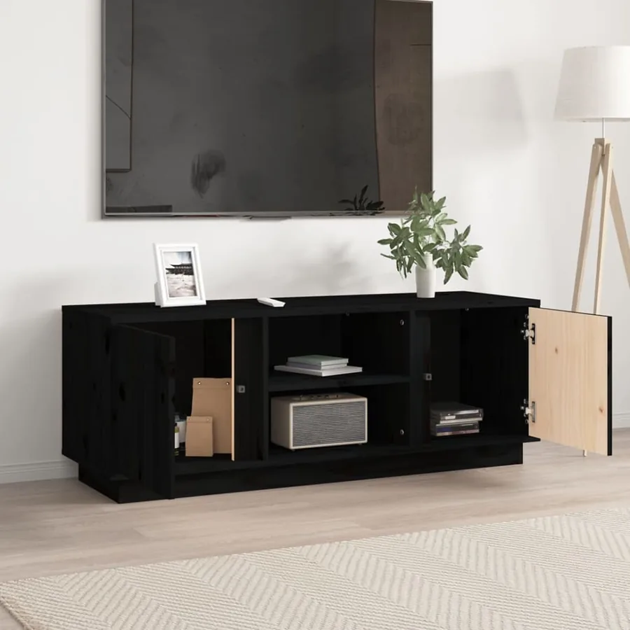 Meuble TV Noir 110x35x40,5 cm Bois de pin massif - 3